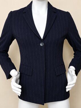 Mastina Black One Button Brown Stitching Blazer Jacket SZ 4